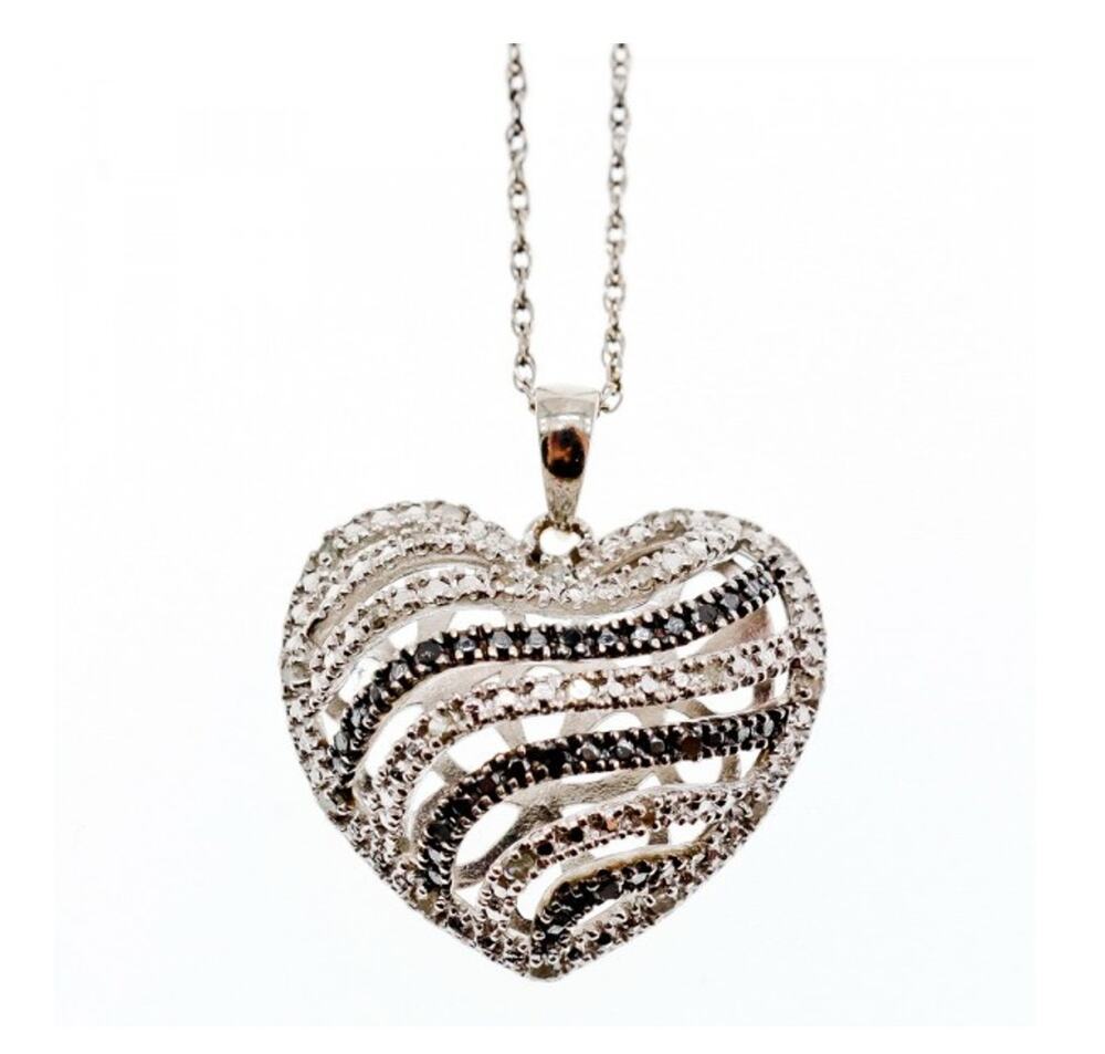 925 Sterling Silver White & Black CZ Heart Chain With Pendant